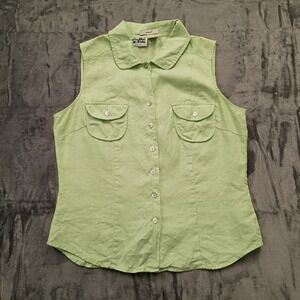 Edward Linen Sleeveless Button Down Shirt Vest Women's Size M Light‎ Green